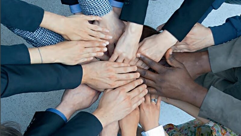 Hands with different skin tones